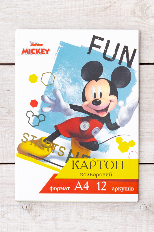 Кольоровий картон 12 аркушів  односторонній